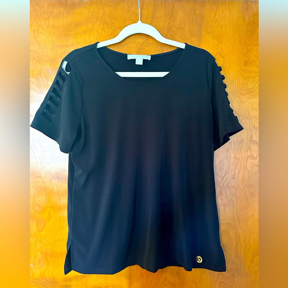 Michael Kors black stretchy open shoulder top, Size L